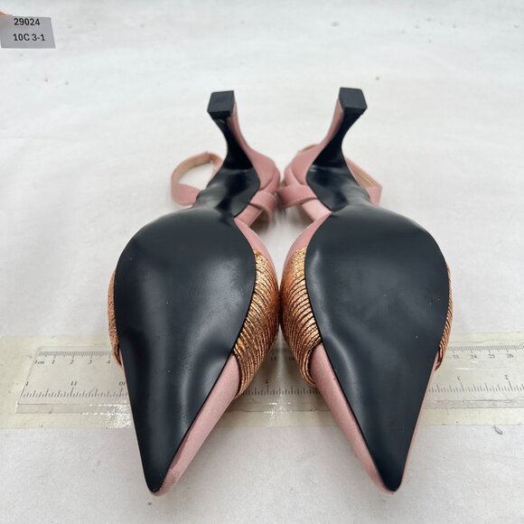 FSJ Rose Gold Pointed Toe High Heel Slingback Slingback Sandals Wedding Shoes - Picture 7 of 8